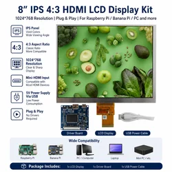 8 Inch IPS LCD Screen Display And Driver Control Board Mini HDMI-Compatible For DIY Lattepanda,Raspberry Pi PC Monitor