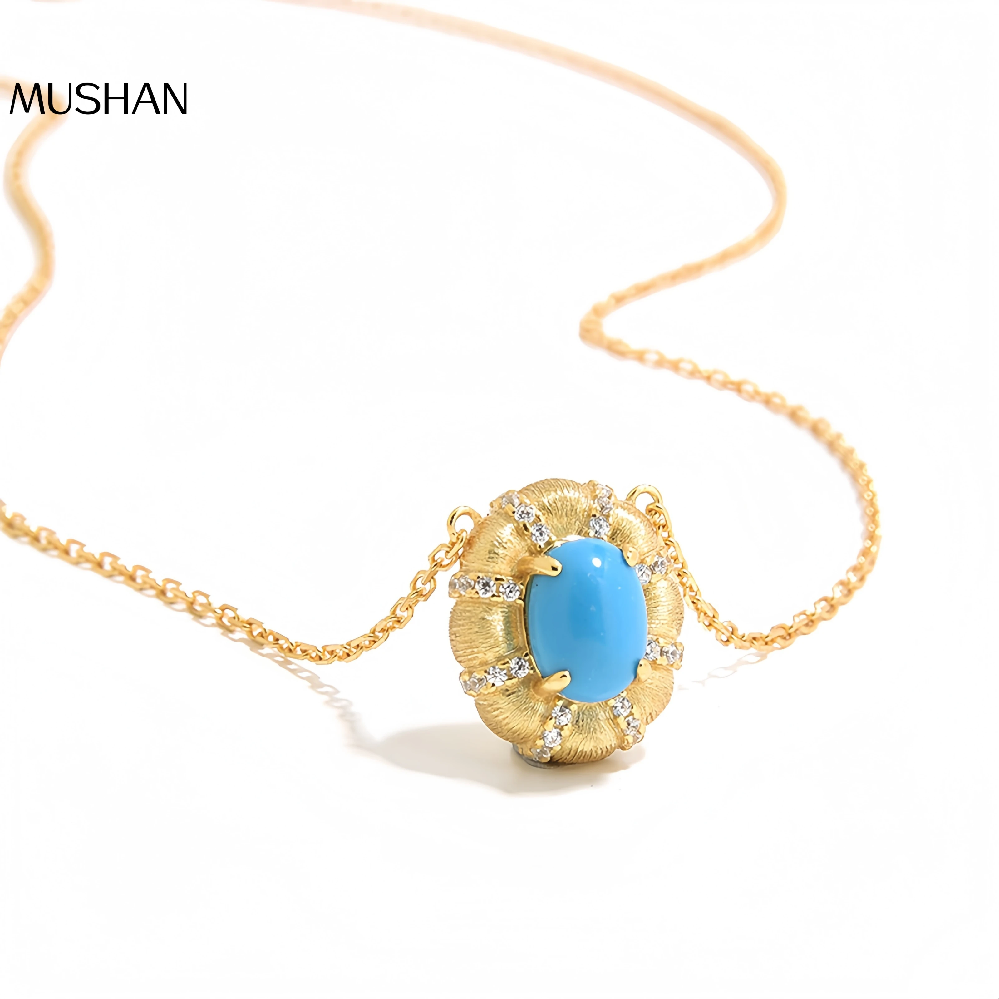 

Mushan Luxury Brand Italian Hand-Brushed Turquoise S925 Silver Gold-Plated Retro Niche High-End Necklace For Women