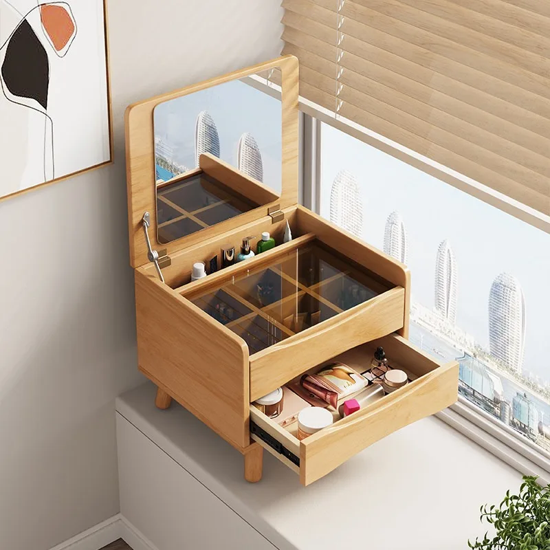 Solid wood bay window dresser storage cabinet integrated small apartment bedroom multi-functional mini makeup table