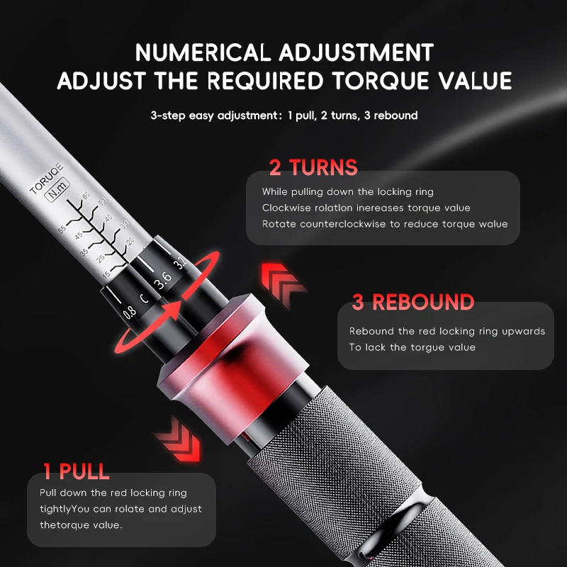 Mechanical Torque Wrench Set 3-Pc 4-165 Ft.lb with 3 Extension Rods for Bicycle Motorcycle Auto Industrial Repair Tools Kit