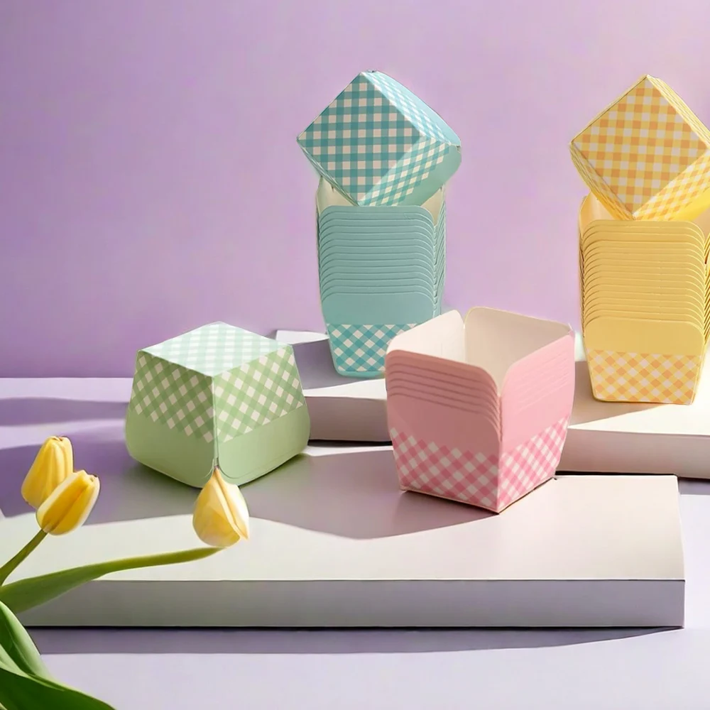 50/100pcs Square Lattice Baking Cup, Muffin Cup Cupcake, Disposable Desserts Box for Wedding, Birthday, Kitchen Tools