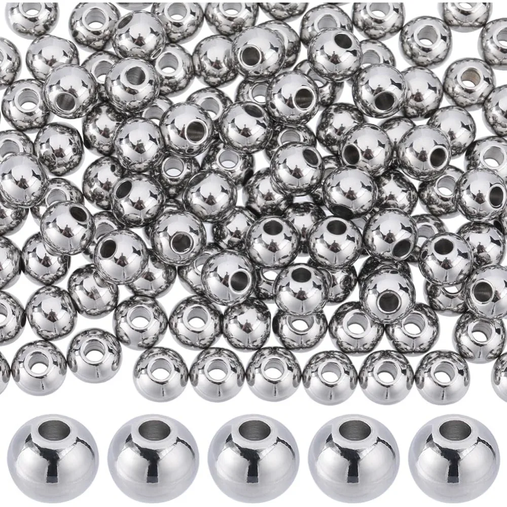 1 Box 150Pcs Metal Spacer Beads 6mm Stainless Steel Beads Bulk Seamless Loose Bead 2mm Hole Ball Beads Bulk Small Rondelle