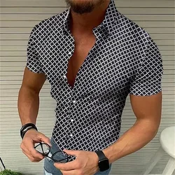 Men's shirt buckle shirt short-sleeved clothing top 3D printing 9 color fashion oversized large size comfortable fabric XS-4XL