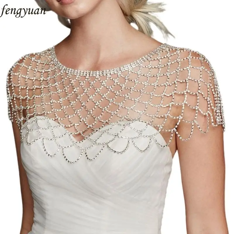 

B2QE Exquisite Rhinestones Embellished Shoulder Wrap Sparkling Shawl Body Chain for Elegant Women Weddings Party