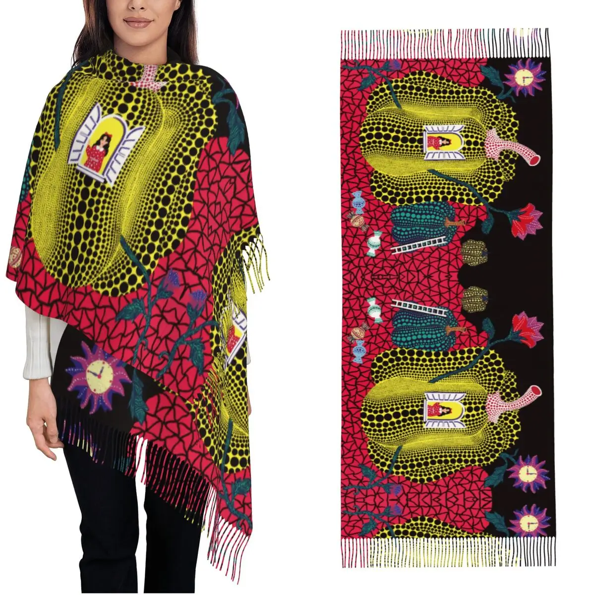 

Yayoi Kusama Scarf for Womens Winter Fall Shawls and Wrap Long Scarves with Tassel Ladies