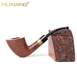 MUXIANG Dublin series tobacco pipes, handmade curved handle sandalwood pipe, 9mm pipe channel, with metal reinforcement ring