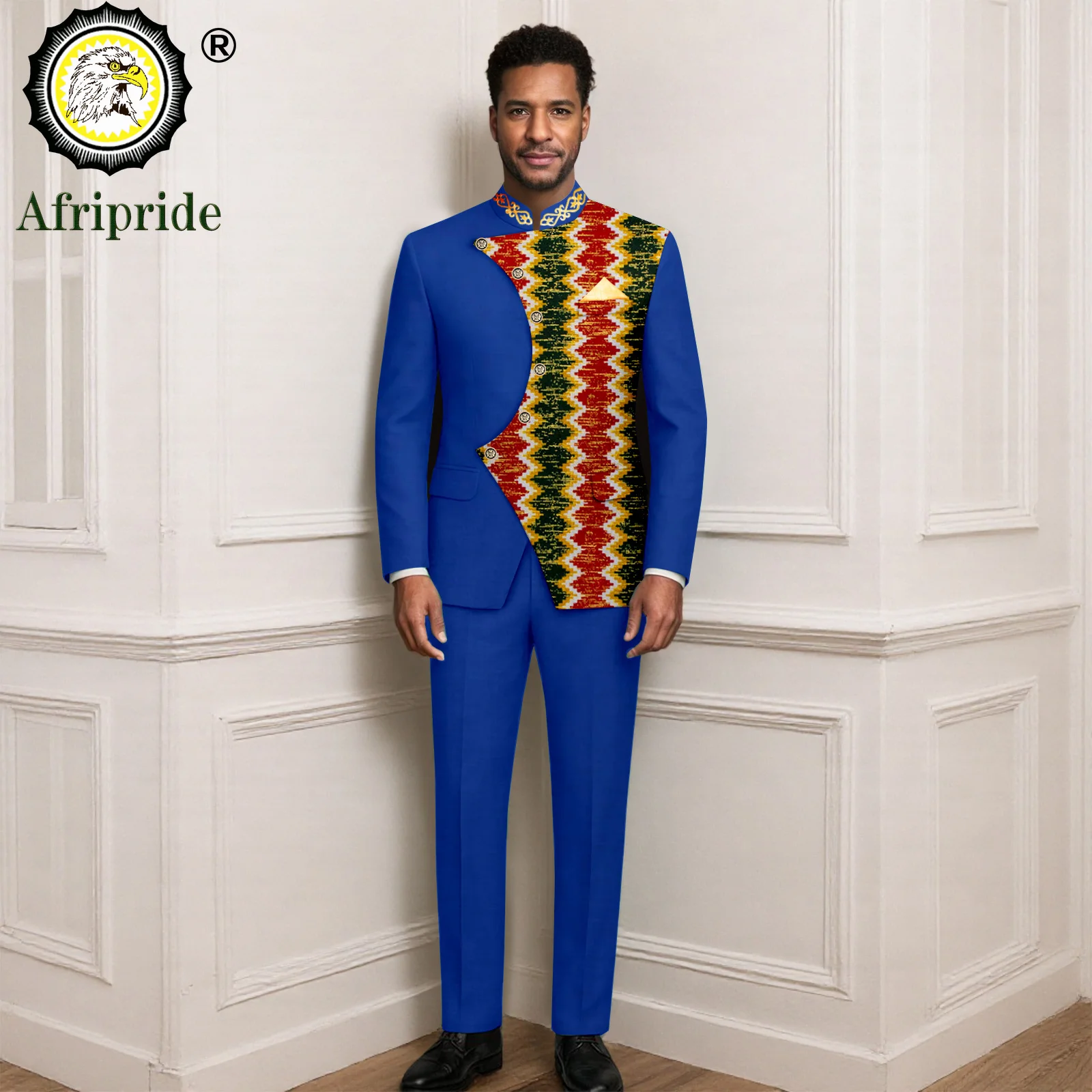 Men`s Business Suits Single Breasted Embroidery Slim Fit Print Blazer and Pant 2 Piece Set African Clothes Ankara Attire 2616020