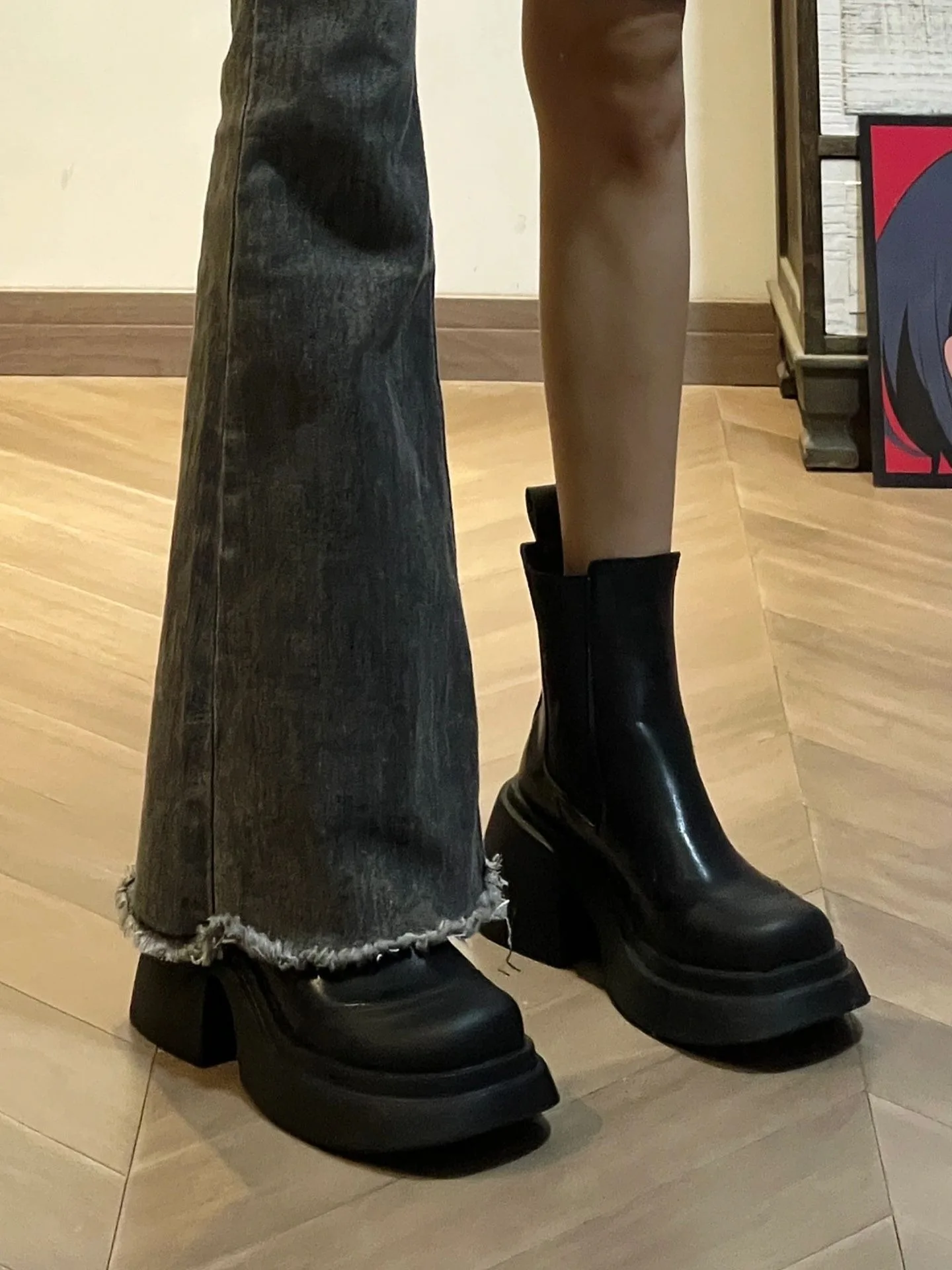 

Джинсовые джинсы-колокольчики с высокой талией, женские весенне-осенние винтажные хлопковые эластичные брюки с эффектом похудения