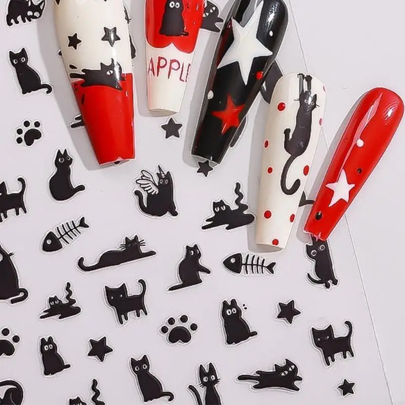 G99E 3D Bowknot Cats Art Stickers,Adhesive Art Decals French Stickers Decals Art Supplies for Women Girls