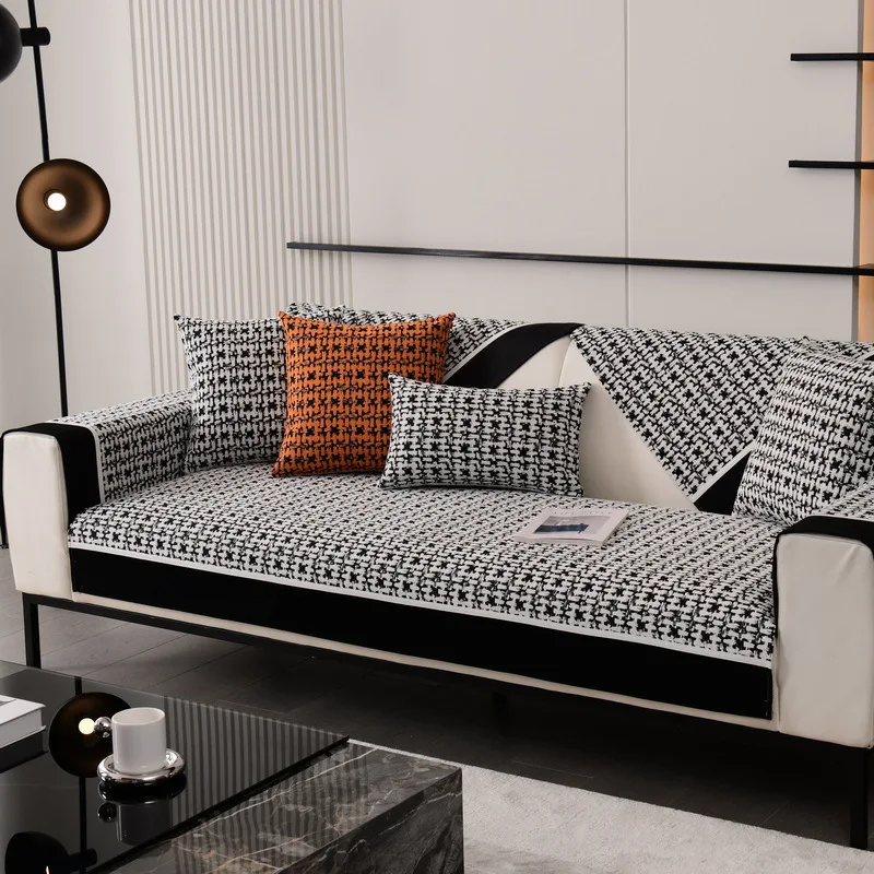 Light Luxury Chenille Plaid Sofa Cover Universal Non-Slip Living Room Sofa Cushions Armrests Full Package Cloth Cover Cushion