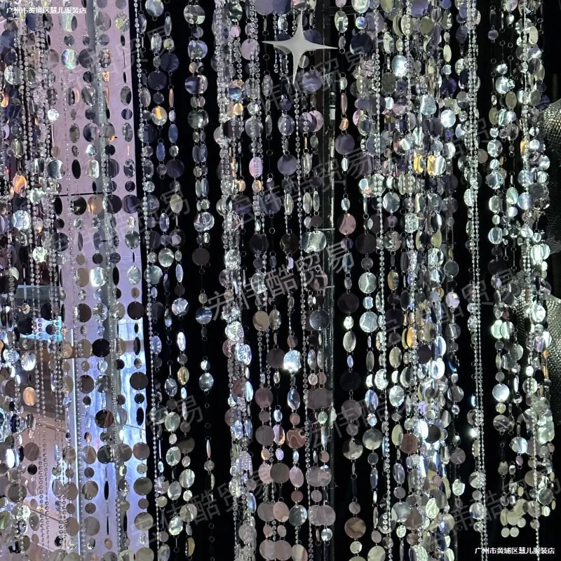 Props Silver Sequins Mirror Round Sequins Hanging Wedding Arrangement Decoration Stage Decoration Curtain