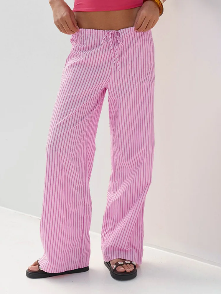 

Oniflyme модные полосатые мешковатые брюки женские осенние прямые брюки с высокой талией на шнурке повседневная уличная одежда свободные брюки в стиле гранж