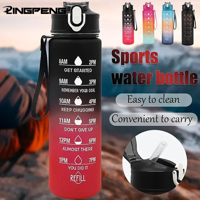 Sports Water Bottle with Time-Tracking Straw Leak Proof Locking Flip Cover for Easy Carry Ideal for Outdoor Adventures