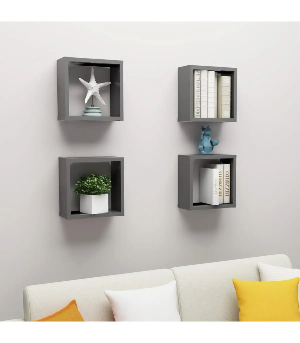 4 Pcts Gray 30x15x30 cm Shelf Shelf Shelf Shelf Wall Cube Shelf