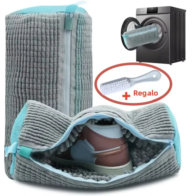 Juego de Bolsas para Lavar Zapatos en Lavadora con Cierre, Bolsa de Limpieza de Zapatos con Cepillo y Fibras Suaves