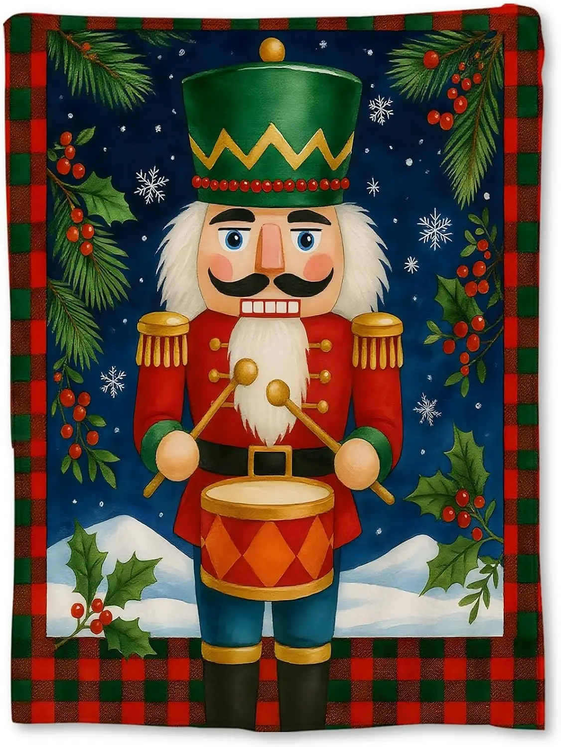 Christmas Nutcracker Blanket, Soft Lightweight Flannel Classic Nutcracker Drummer Throw Blanket for Couch, Bed, Travel & Home