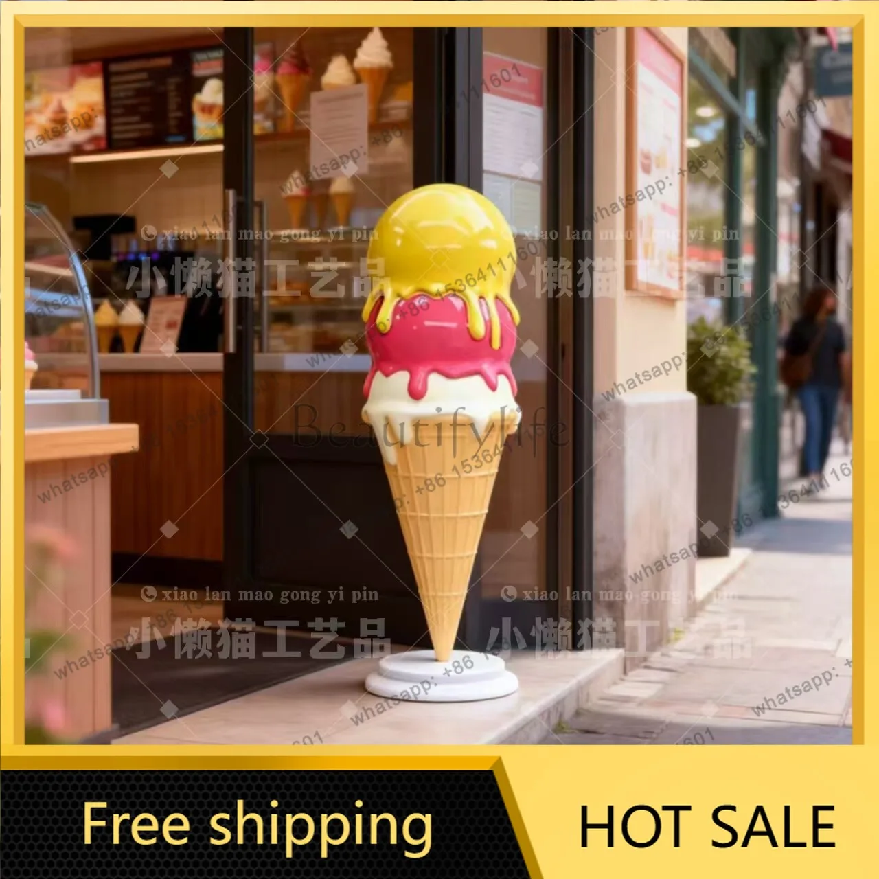 Ice cream model sculpture simulation ornament milk tea shop entrance drainage gelato