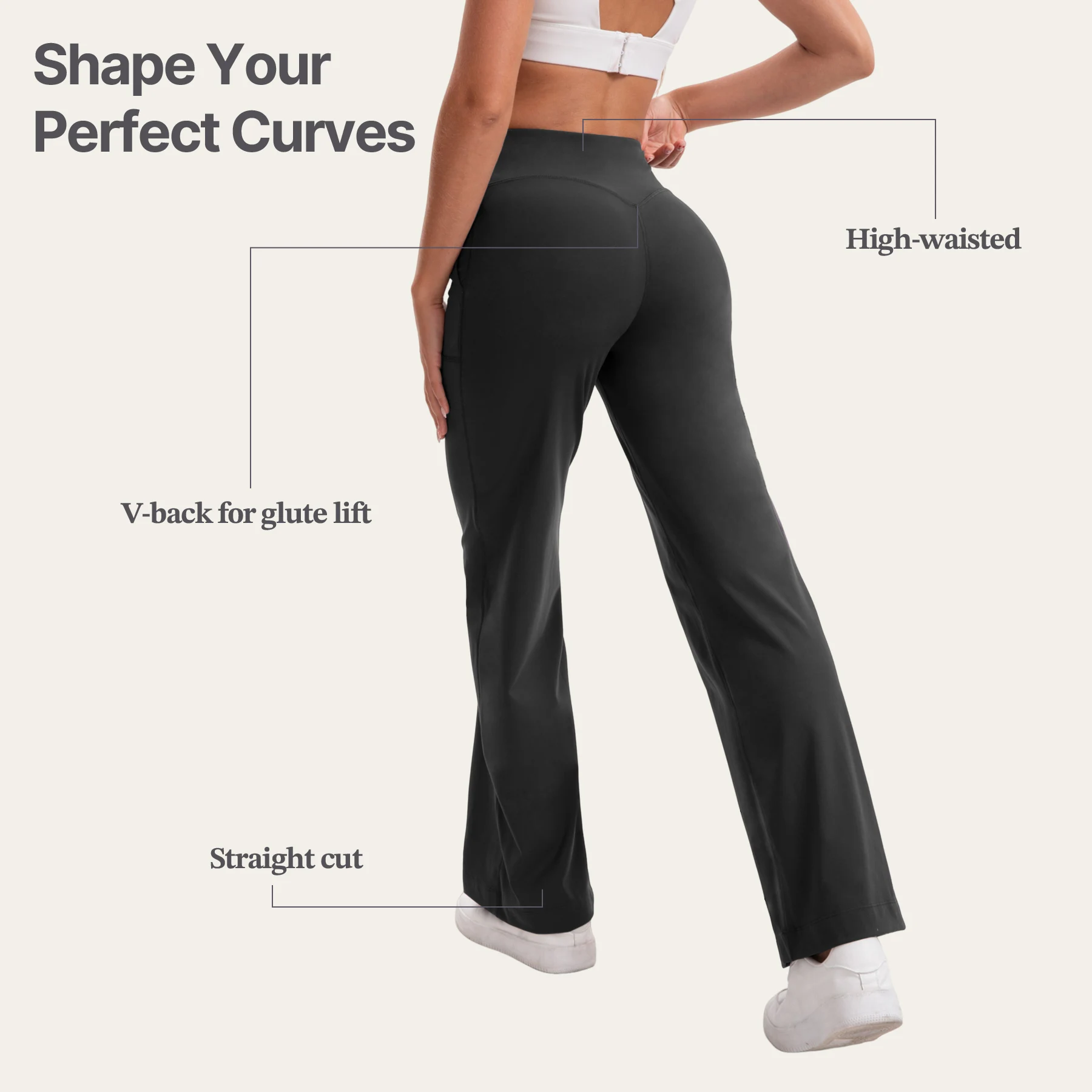 Pantalon de yoga évasé taille haute pour femme, effet ventre plat, rehaussement des fesses, deux poches, extensible, doux et fluide, pour le sport et le bureau