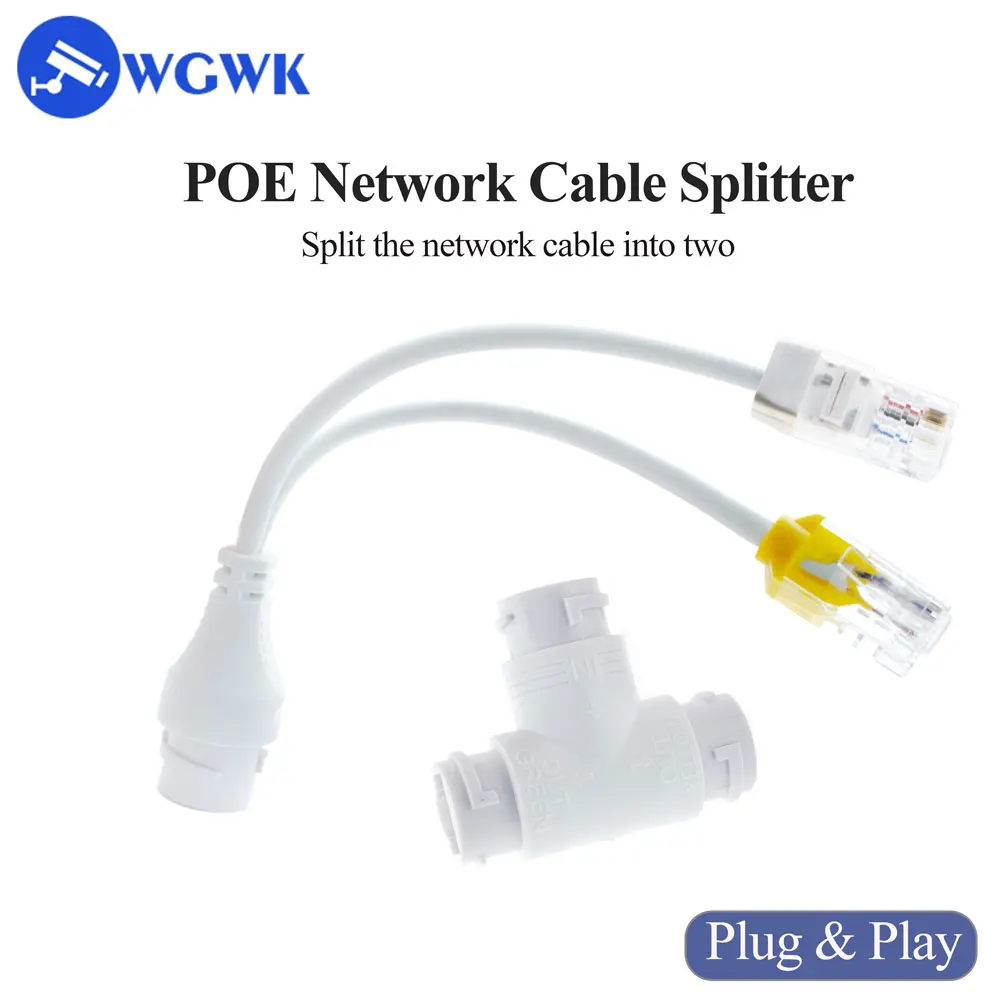 WGWK 2-in-1 Networks Cabling Connector Cable POE Splitter Three-way RJ45 Connector for Security Surveillance IP POE Camera Parts