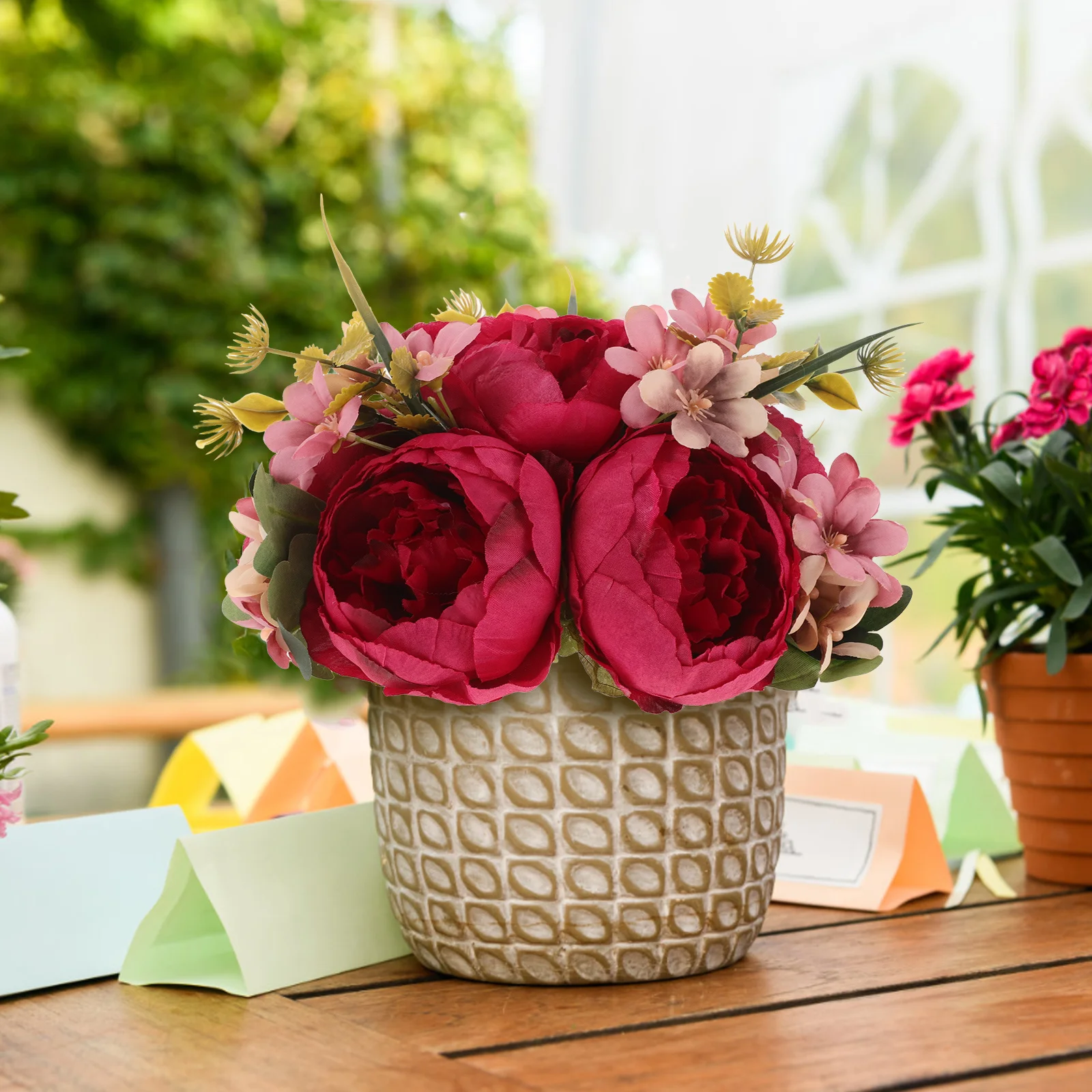 

Vintage Artificial Peony Silk Floral Centerpiece Wedding Decor Rosy Faux Flower Arrangements Romantic Ambiance