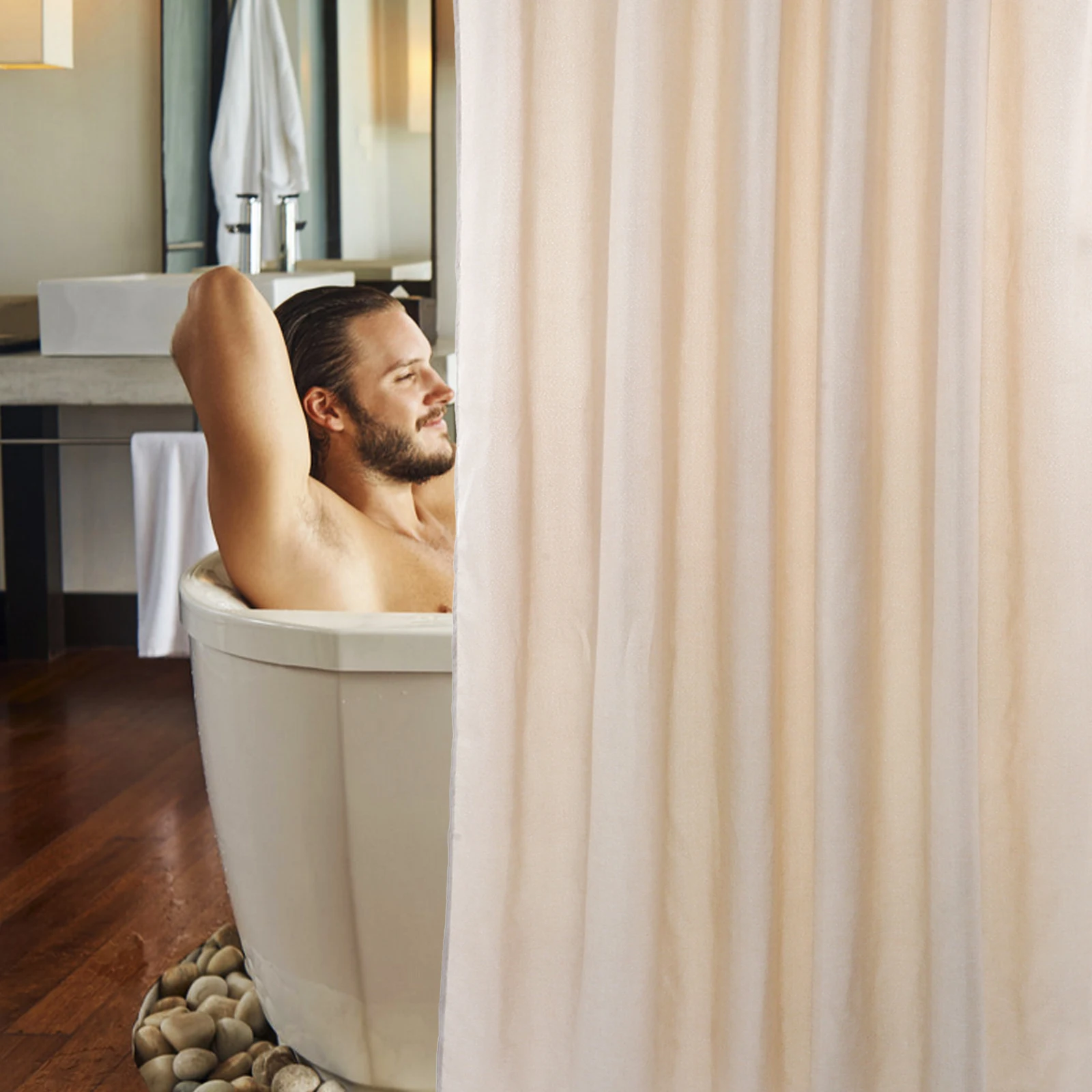 

Waterproof Bath Curtain Washable Linen Style Hotel Dorm Shower Curtain Reusable Water Resistant Hanging Shower Curtains For