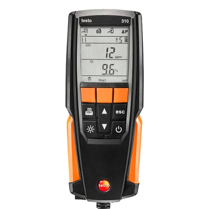 Testo 310 محلل احتراق غاز المداخن O2 CO CO2 نطاق القياس 0 إلى 4000 جزء في المليون