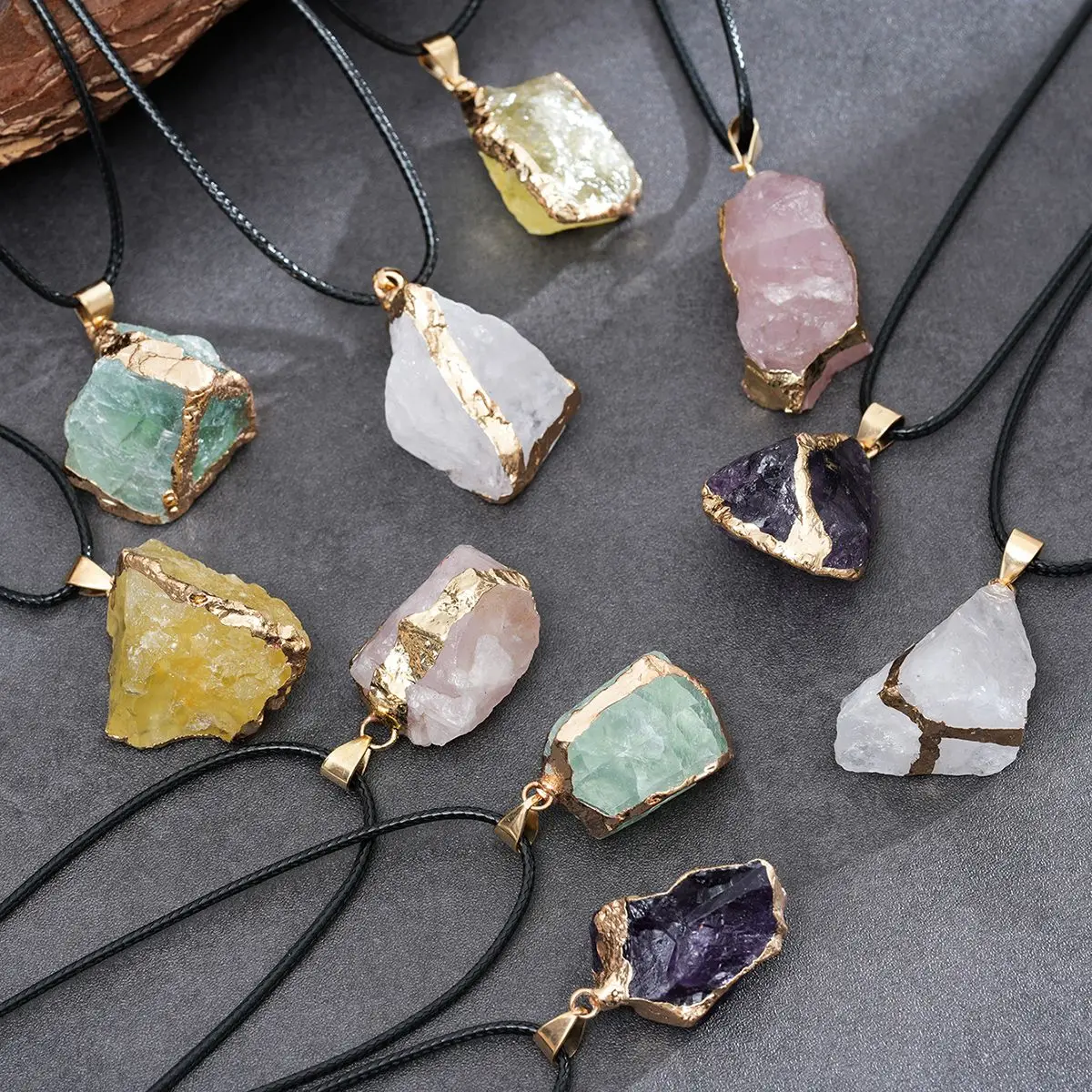 

New Chinese natural crystal rough stone gold-plated pendant irregular charm necklace jewelry accessories
