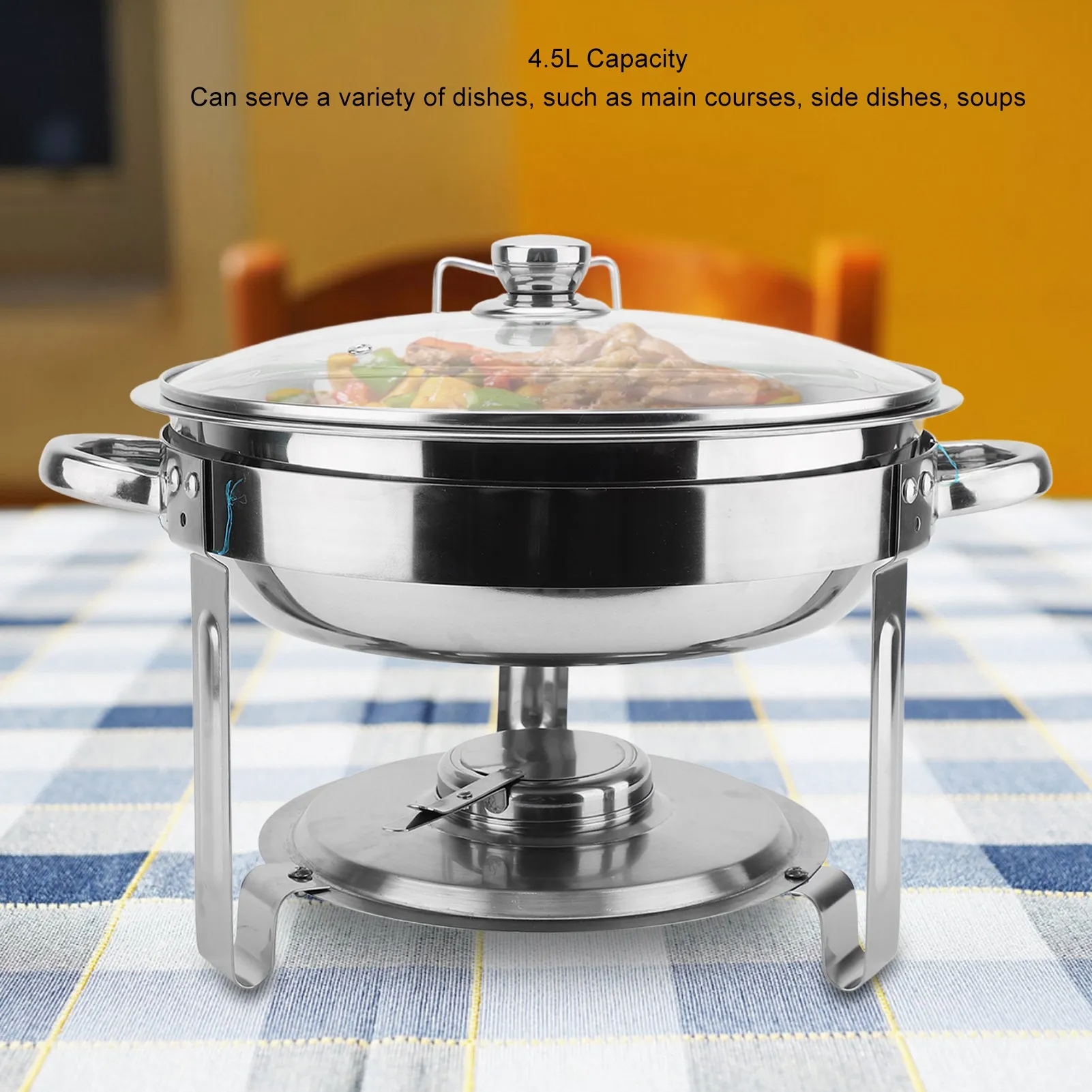 

Chafing Dish Humanized Buffet Warmer Set 4.5L Food Grade Glass Lid Stainless Steel Detachable with Alcohol Stove for Party