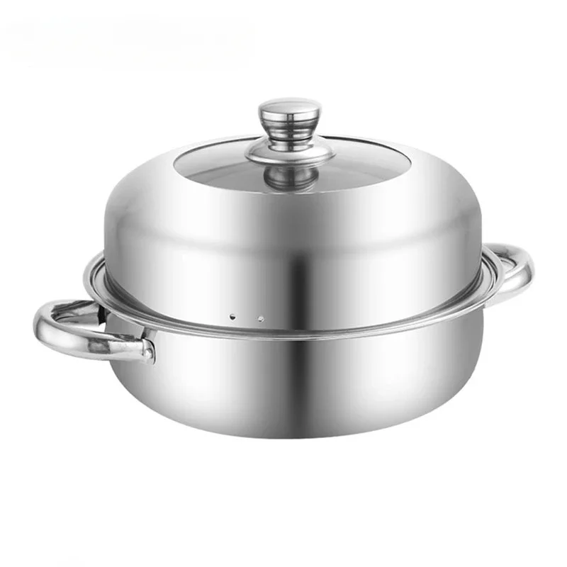 2/3 Tier Stainless Steel Steamer Pot with Stackable Pan Insert Multi Layer Food Steamer Cooker Steaming Pot Cookware with Handle