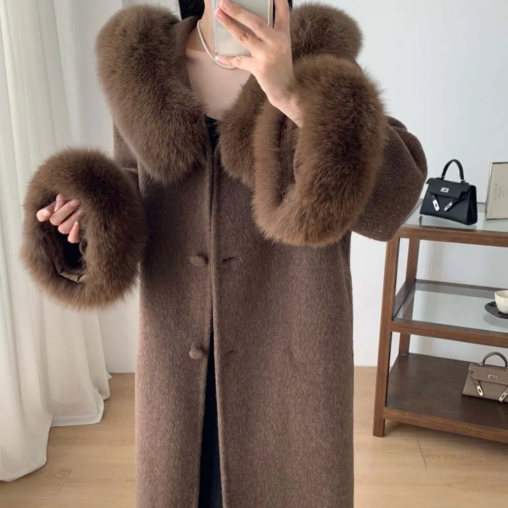 2025 outono inverno casaco de lã para mulheres gola de pele manga comprida casacos cardigan