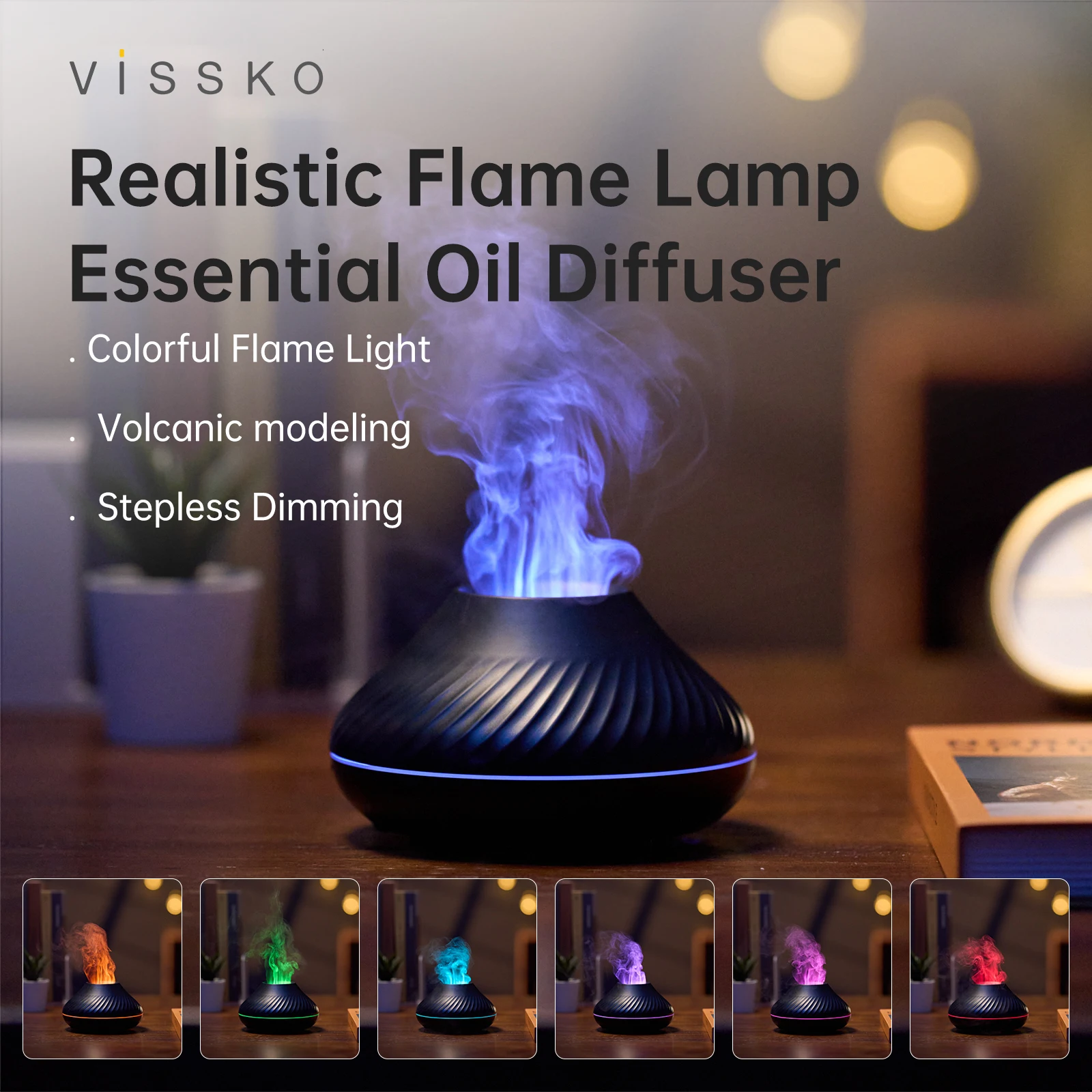 Visko Vlam Aroma Diffuser 130Ml Etherische Olie Diffusers Usb Draagbare Luchtbevochtiger Met Kleur Nachtlampje Realistisch Vuur