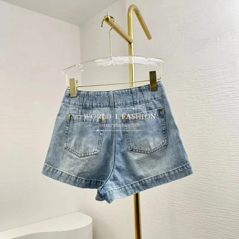 2025 شورت دينم أزرق عالي الجودة شورت صيفي غير رسمي مريح ومطاط