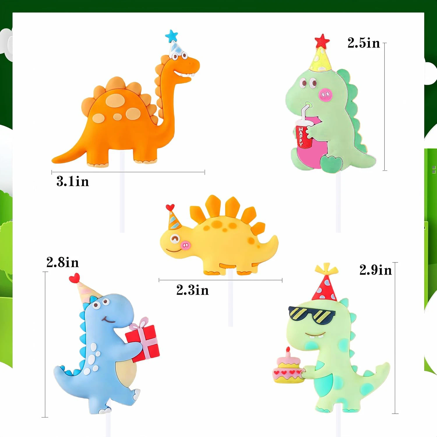 15 Stück Cartoon-Dinosaurier-Kuchenaufsätze, niedliche Dino-Ei-Blätter, Gras, Vulkan-Kuchendekorationen für Kindergeburtstag, Babyparty, Dinosaurier – Detail 12