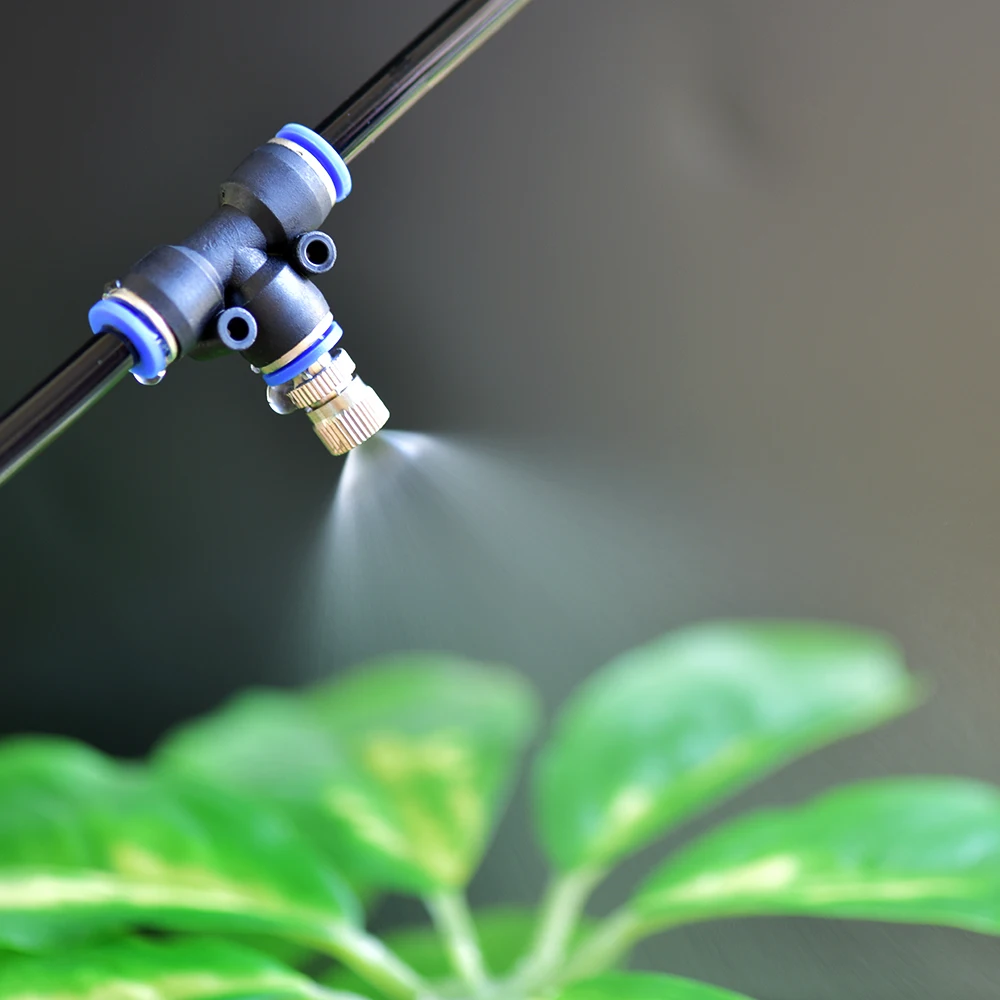 10Pcs Adjustable Misting Nozzle Spray Sprinkler, 1 End Plug With O.D 6mm Tee Connector for Watering Irrigation Cooling