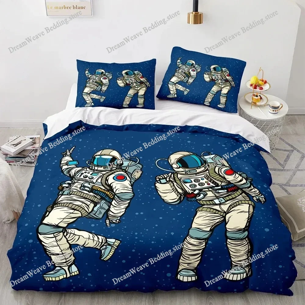 3D Astronaut King Queen Duvet Cover Cartoon Galaxy Universe Bedding Set for Boys Girls Outer Space Soft Quilt Cover Luxury Gift