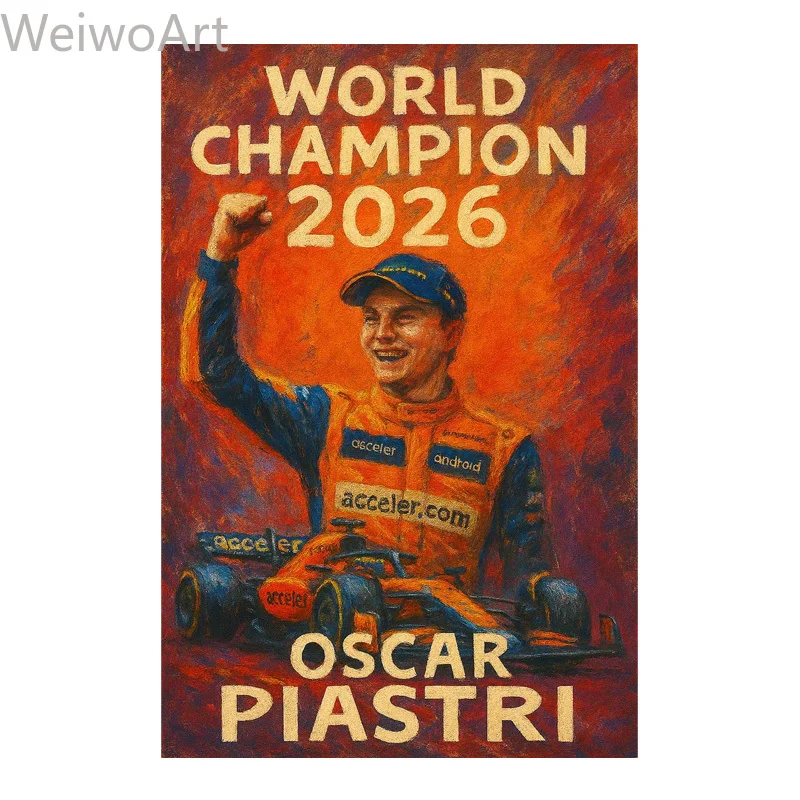 2026 Formula World Champion Canvas Poster, Large Oscar Piastris Racing Wall Art Print, Motorsport Painting for Office Room Decor