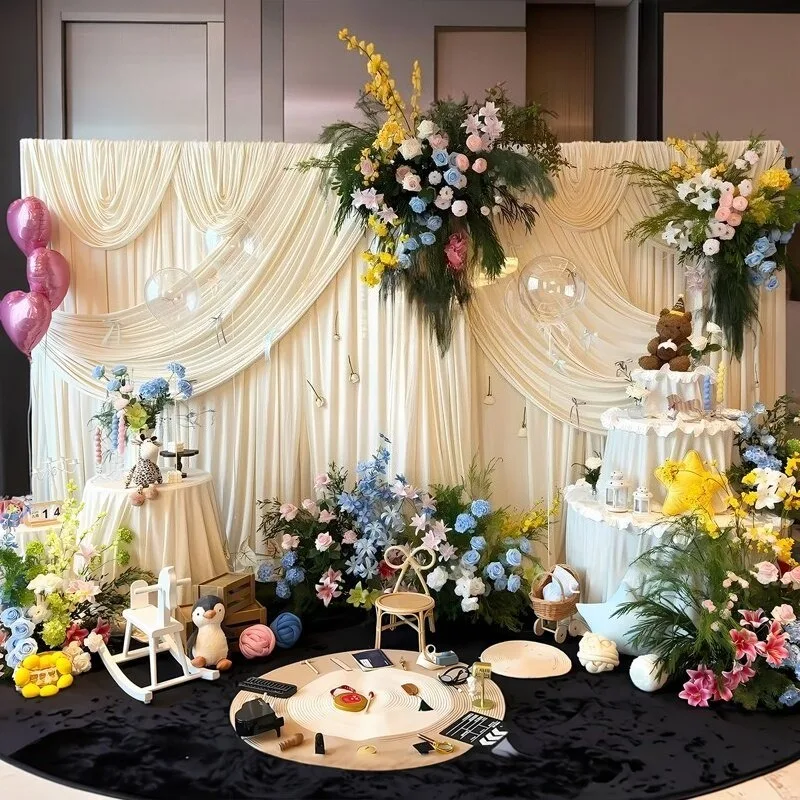 Baby's first year is arranged, Korean birthday scene atmosphere decoration, background wall, cloth curtain style