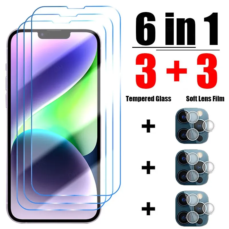 6 in1 szkło hartowane dla iPhone 14 Pro Max 6 7 8 Plus aparat SE ochraniacz ekranu dla iPhone 13 Pro Max XR XS X 11 12 Pro