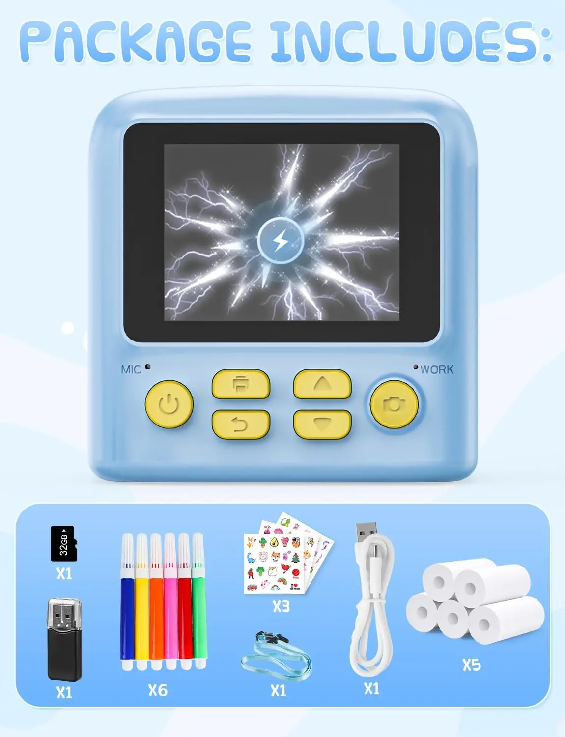 Kids Camera Instant Print 1080P HD 16X Zoom Selfie Digitale Camera voor Meisjes Jongens Kerst Verjaardagscadeautjes Speelgoed met 32G Set