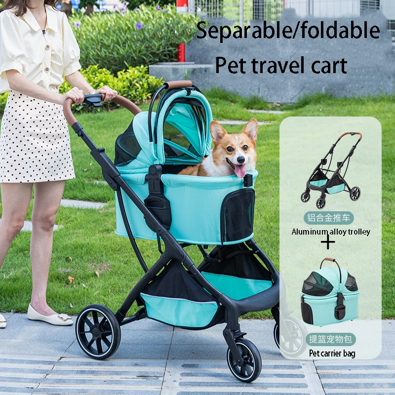 

Four Wheel High Impact Isolation Pet Cart Tourism Travel Detachable Foldable Dog Stroller Exclusive Car For Beloved Pets