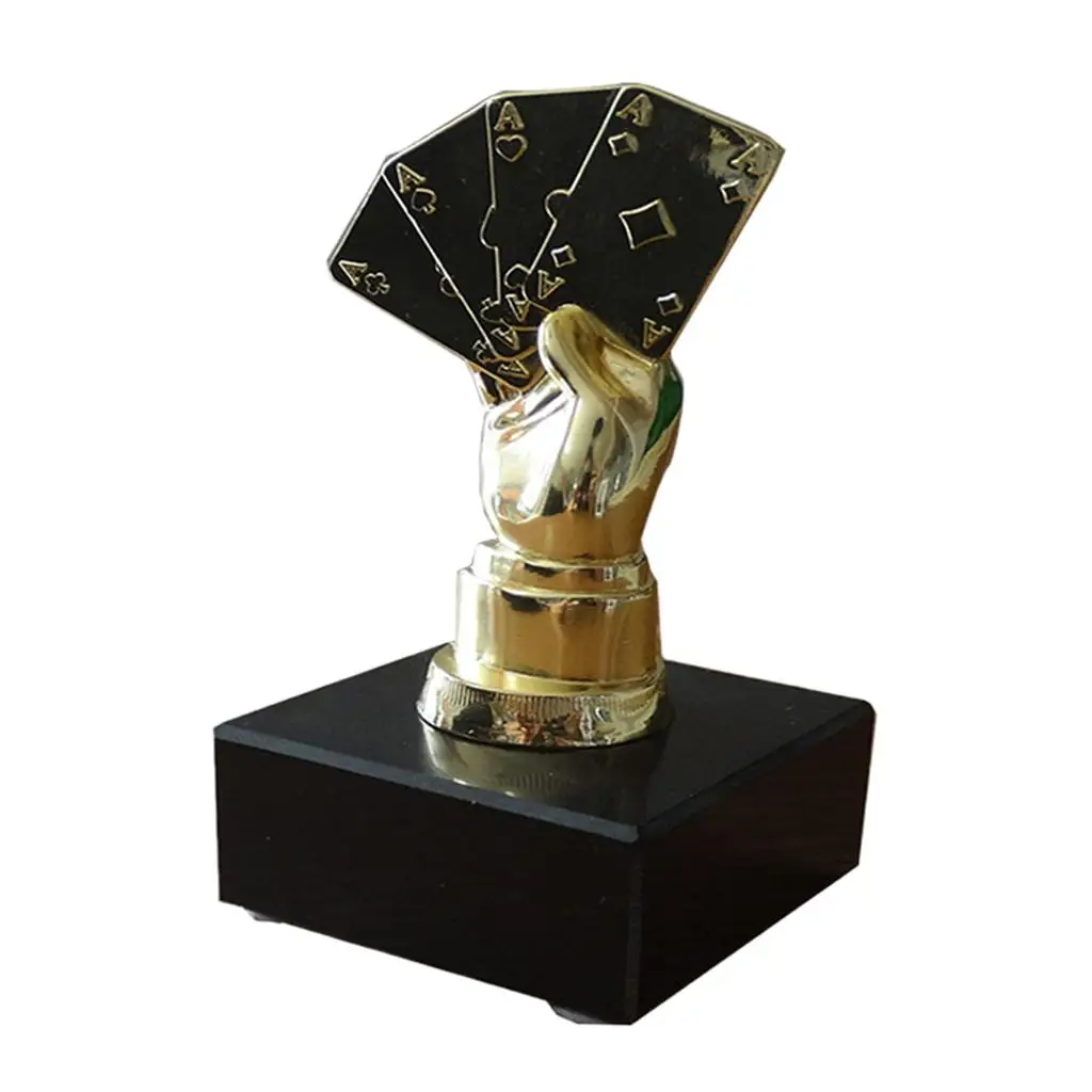 

Metal Flush Poker Trophy Black Marble Base Poker Plaque Award for Casino Game Souvenir and Collection