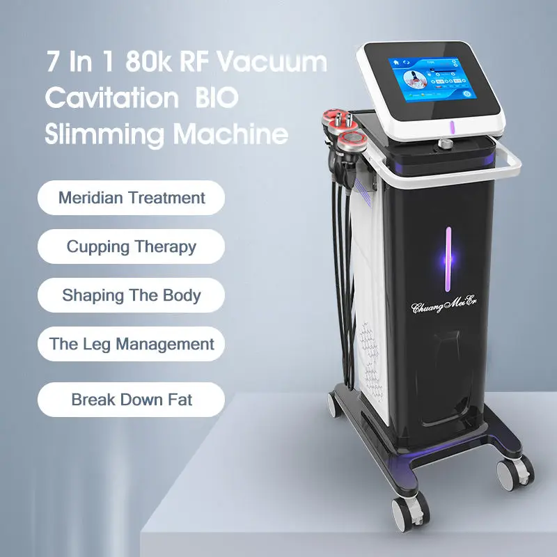 Advanced 7 in 1 Body Contouring Weight Loss Device 80K Vacuum Cavitation High Frequency Dredging Meridian Guasha Skin Face Detox