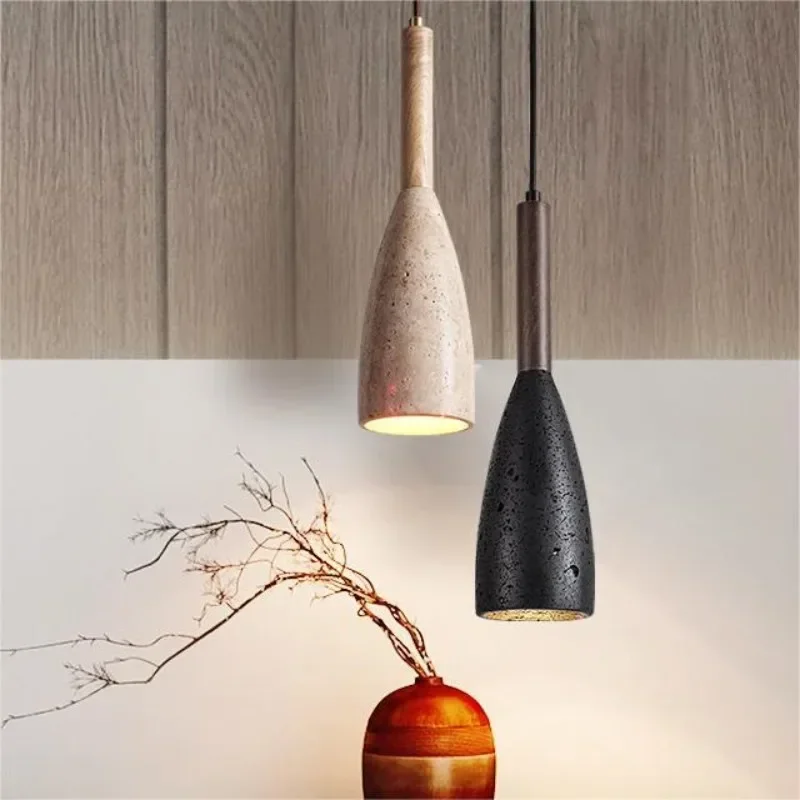 LED Black Cave Stone Japanese Chandelier Villa Restaurant Bar Living Room Bedroom Corridor Creative Wine Bottle Pendant Lamp