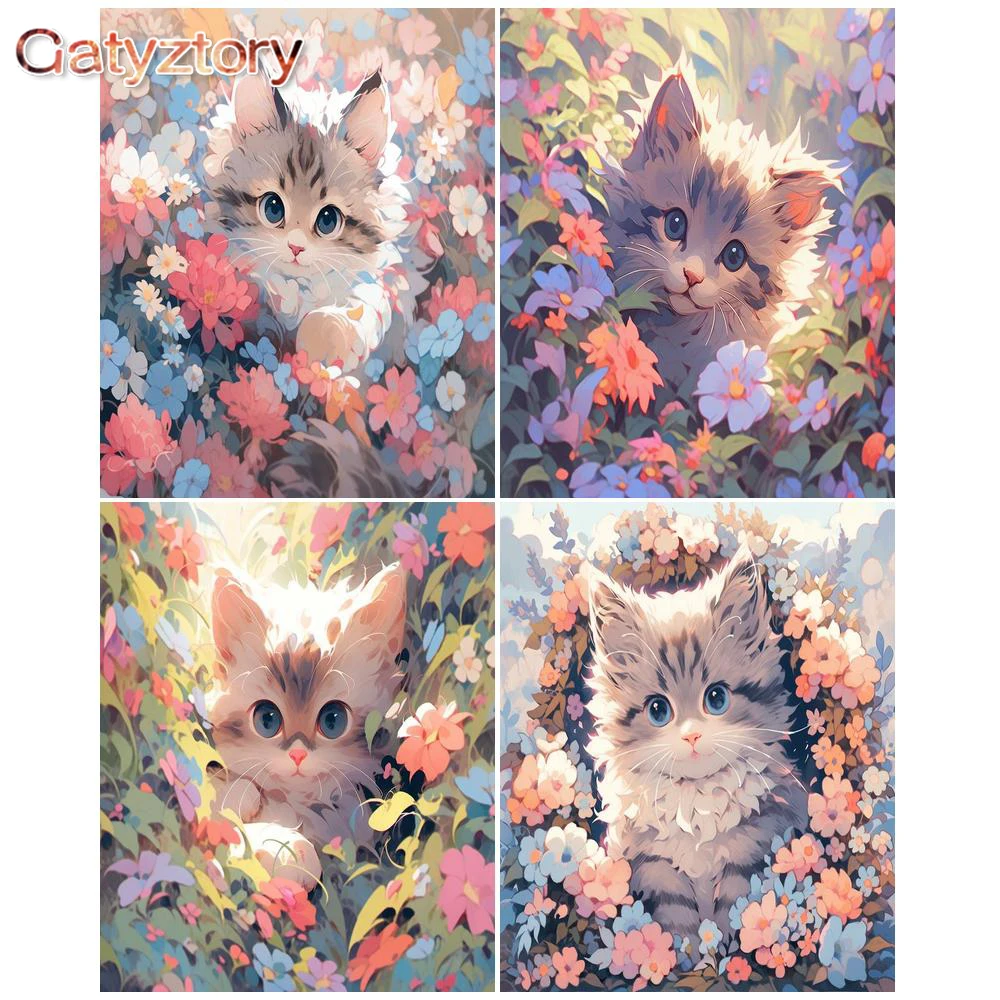 

GATYZTORY DIY Picture By Number Flower Cat Oil Painting By Numbers On Canvas Digital Painting Frameless Hand Painting Home Decor