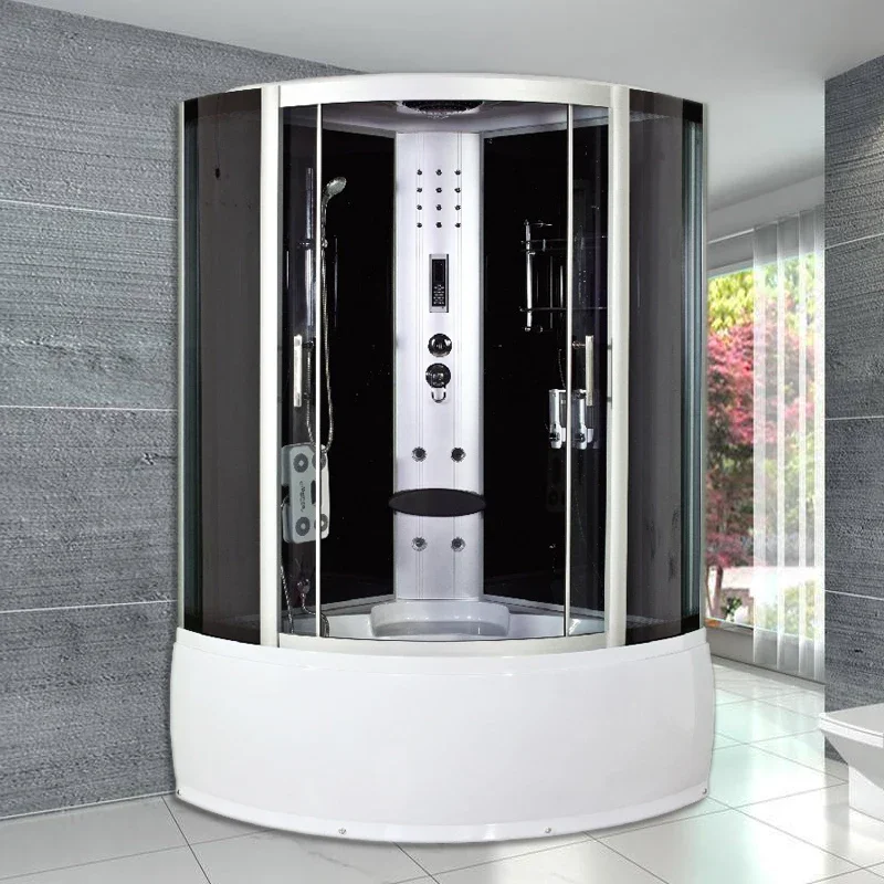 Integral shower room with bathtub, sauna and tempered glass integrated bidet