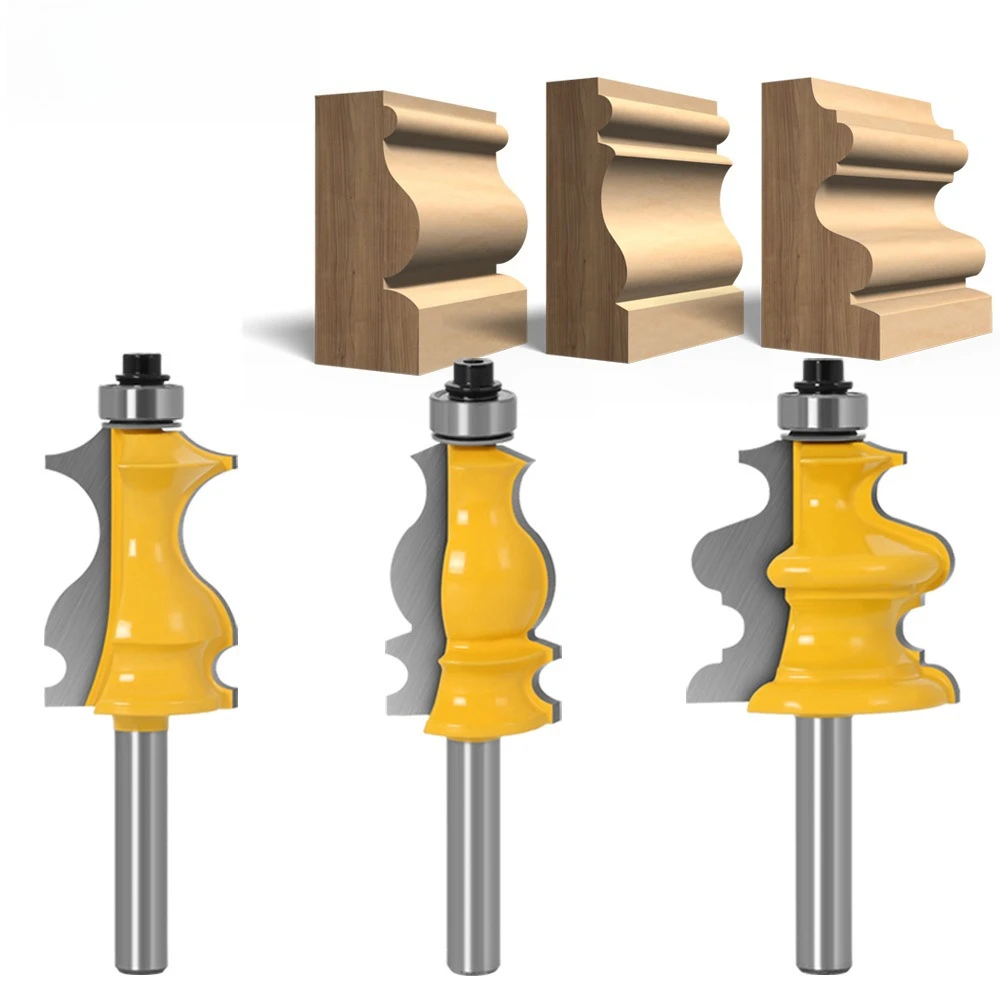 3Pcs Woodworking Router Bit Set 8mm Shank for Decorative Molding and Fish Profile Trimming