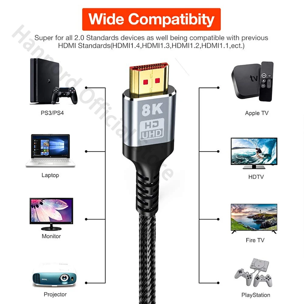 8K HDMI-compatible Cable 2.1 8K 60Hz 4K 120Hz 48Gbps eARC ARC HDCP Ultra High for Laptop PS3 PS4 TV Projectors Monitor