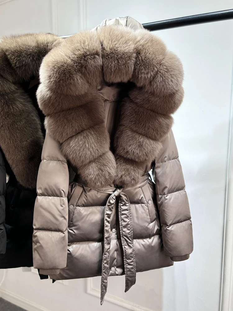 Lagabogy 2025 Top Quality Winter White Goose Down Jacket Women Coat Natural Silver Fox Fur Hooded Thick Female Waterproof Parkas