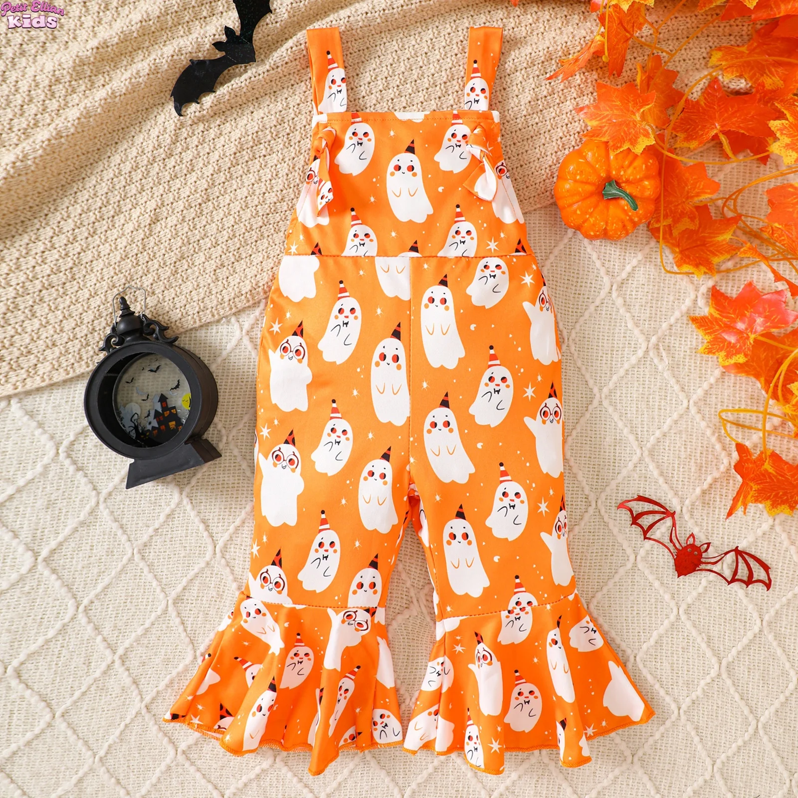 

Baby Girl Clothes Halloween Cotton Overalls 0-4Y Newborn Baby Romper Ghost Pumpkin Print Spaghetti Strap Flared Jumpsuit Costume