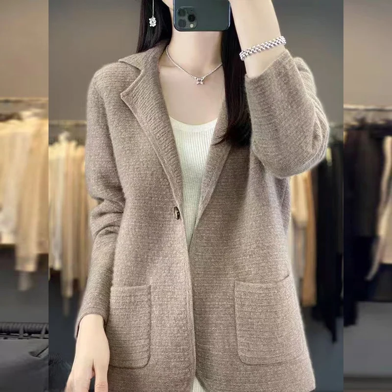 الخريف الشتاء المرأة كاميرا الصوفية سترة مشغولة من الصوف معطف عادية Sle العادية Sve ألياف البوليستر لون نقي زر واحد